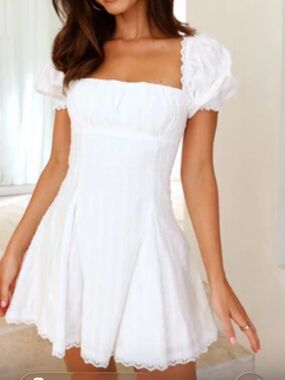 Hello Molly White Puff Sleeve Square Neck Mini Dress